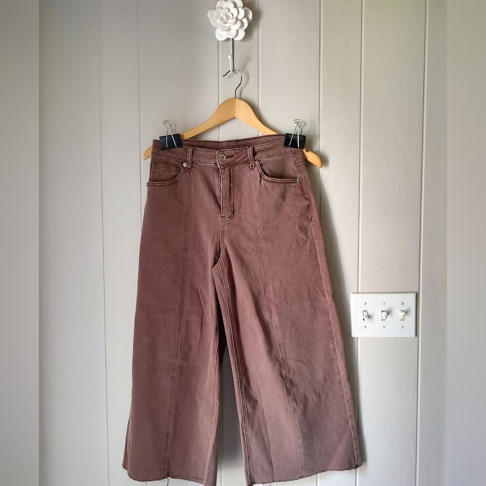 Sugar Magnolia Light Brown Wide-Leg Distressed Jeans Size Medium